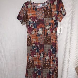 NWT Large 14 16 Lularoe Carly Dress Colorful Floral Stars Stripes